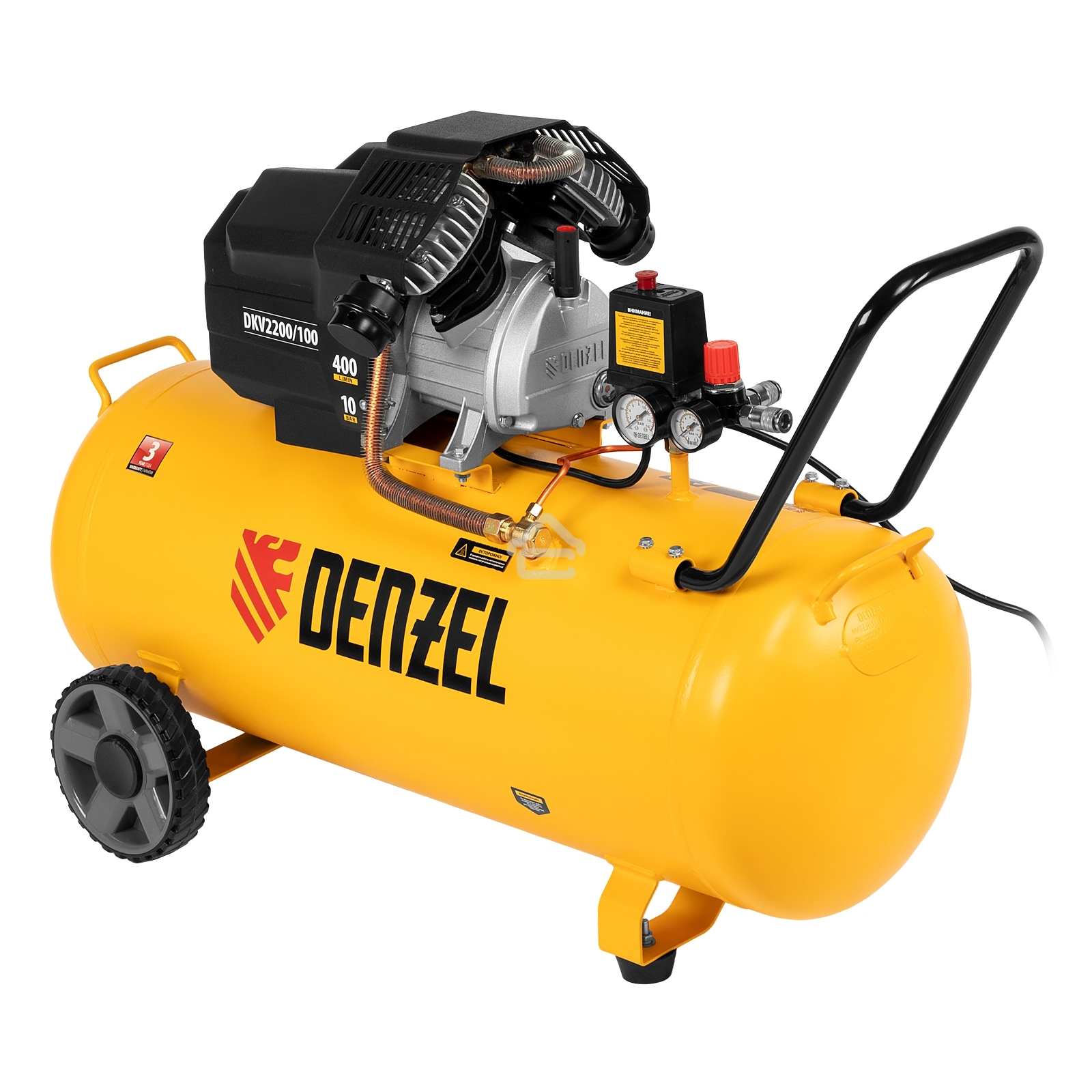 Компрессор воздушный Denzel DKV2200/100,Х-PRO (58079) 2.2 кВт, 400 л/мин, 100л