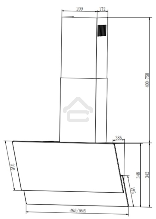 Вытяжка наклонная Elikor Vertex WH 50 белый, 50 см, 750 куб. м/ч, 56 дБ