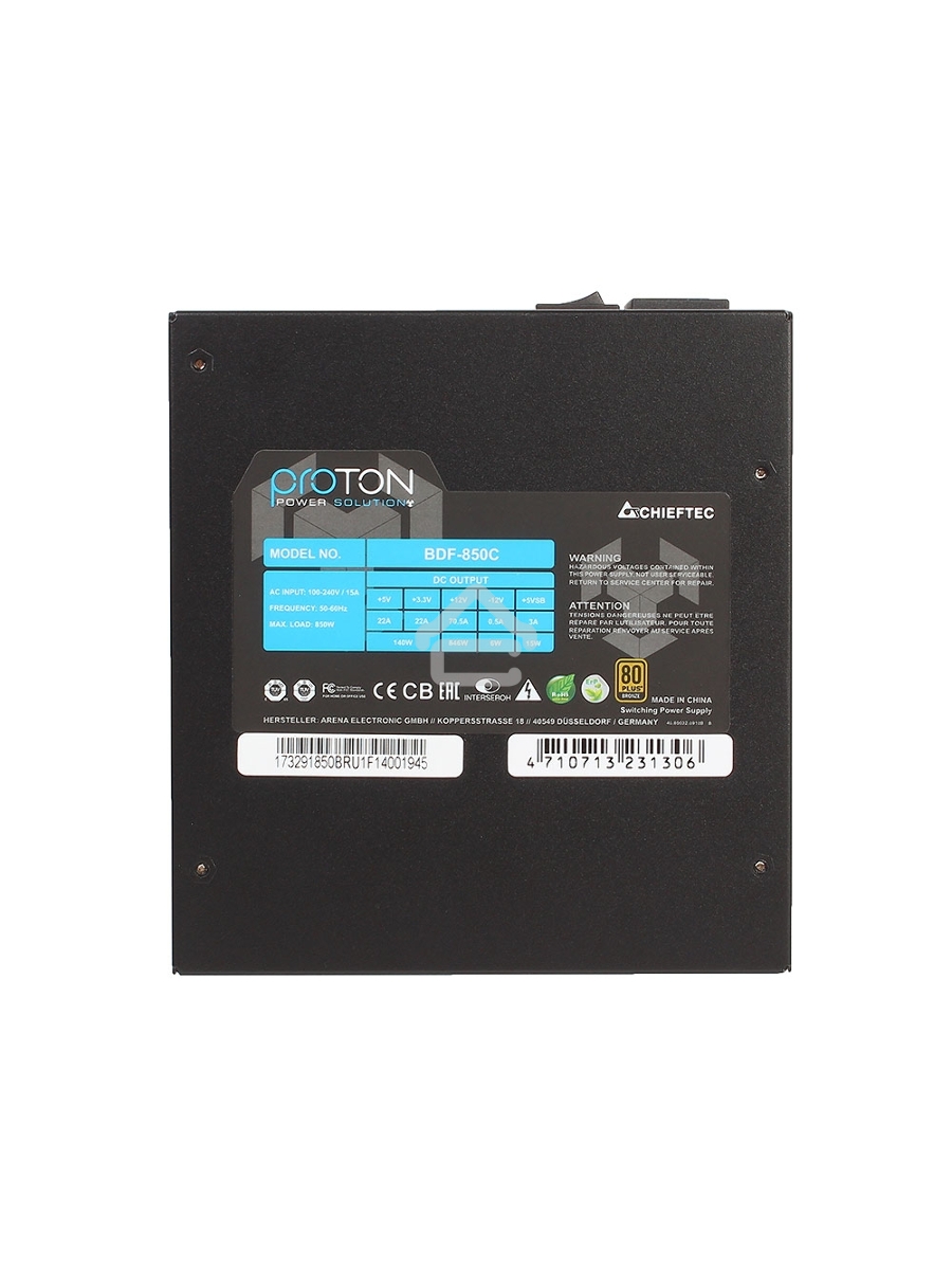 Блок питания Chieftec Proton BDF-850C, 850Вт, 80 PLUS Bronze, 140мм, модульный, черный