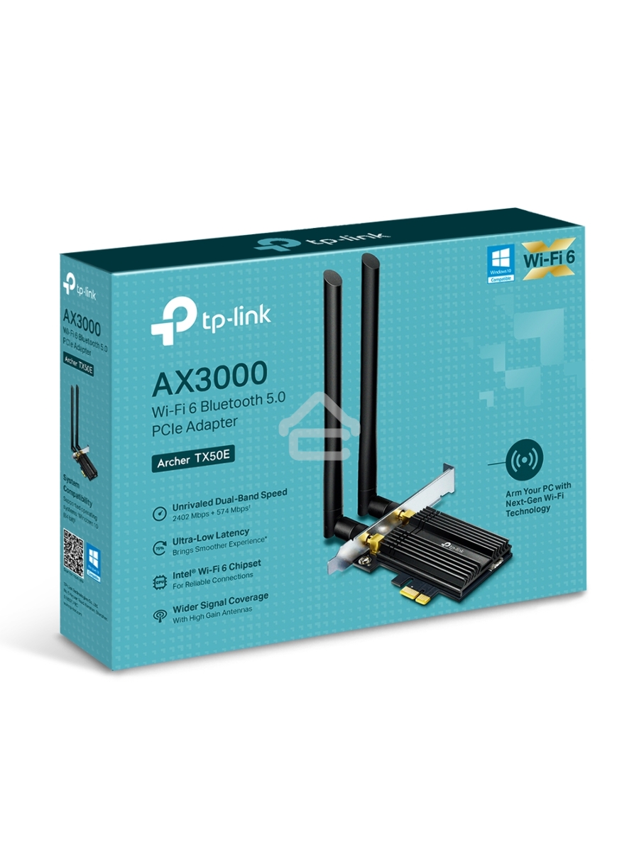Адаптер 11AX 3000Mbps dual-band PCI-E adapter, 2402Mbps at 5G and 574Mbps at 2.4G, support Bluetooth 5.0, WPA2 encryption, two external Antennas.