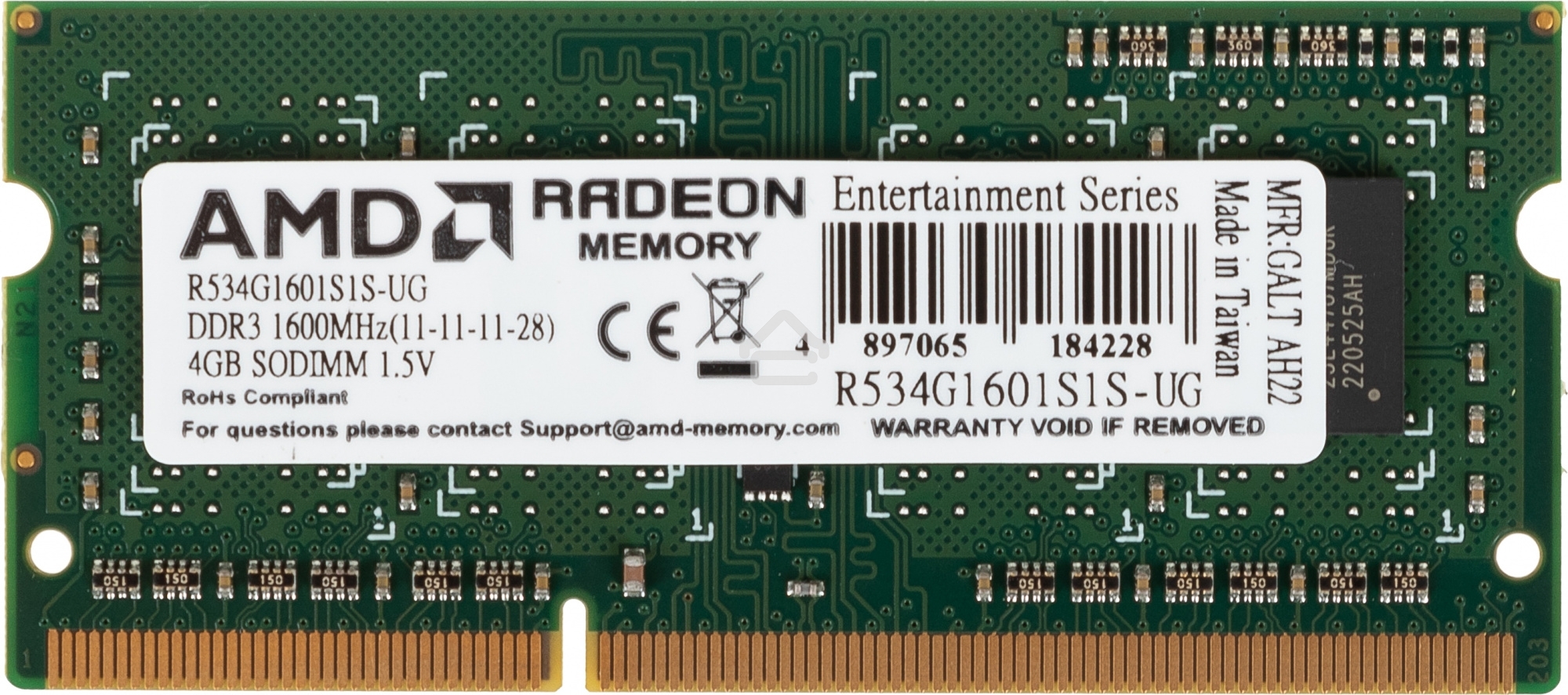 Оперативная память AMD Radeon R5, DDR3, 4GB (1x4GB), 1600MHz, CL11, SO-DIMM