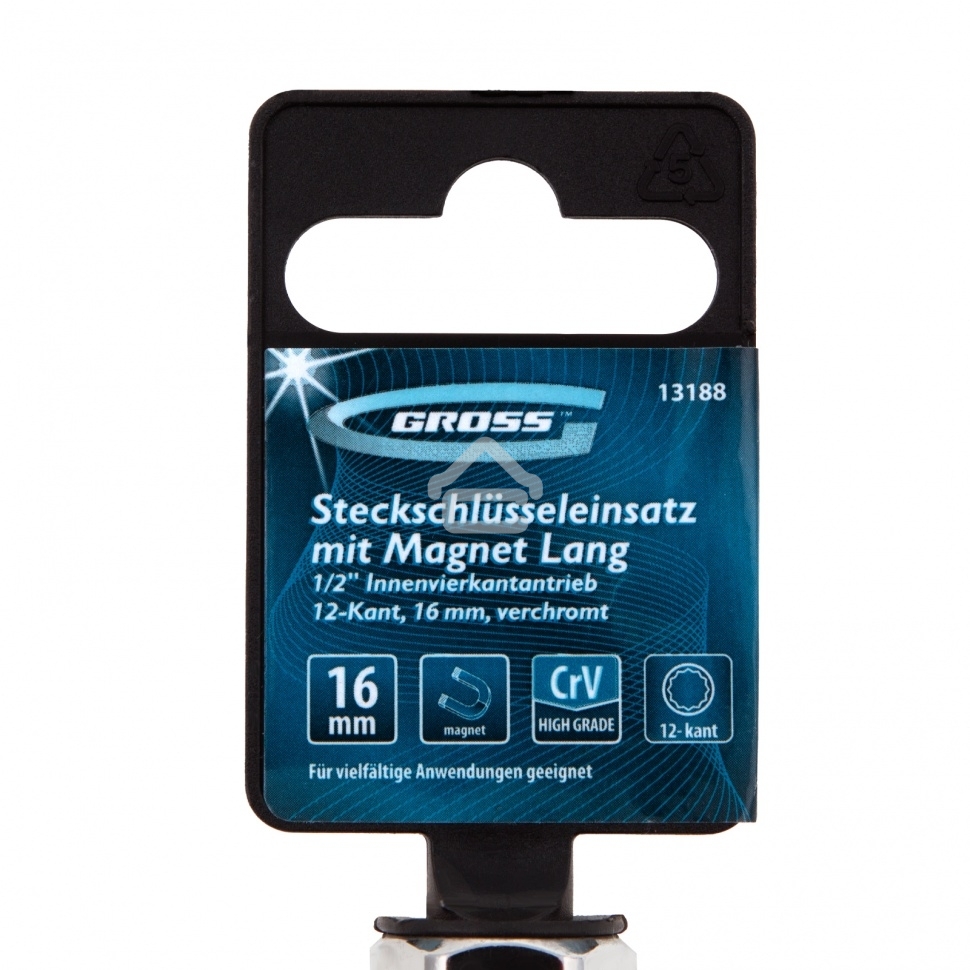 Головка торцевая свечная Gross магнитная, 12-гранная, 16 мм, под квадрат 1/2