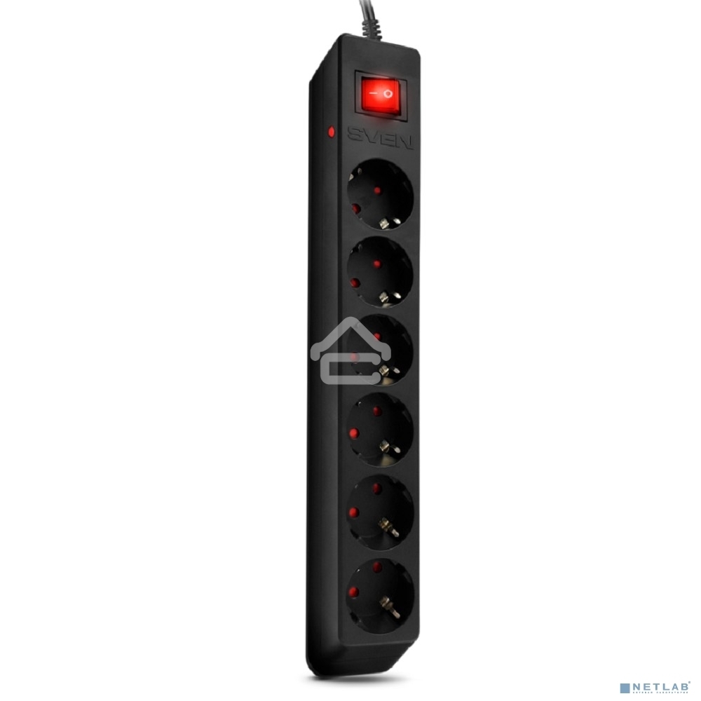 Фильтр SVEN Optima 5,0 м (6 розеток с защитными шторками) черный, цветная коробка