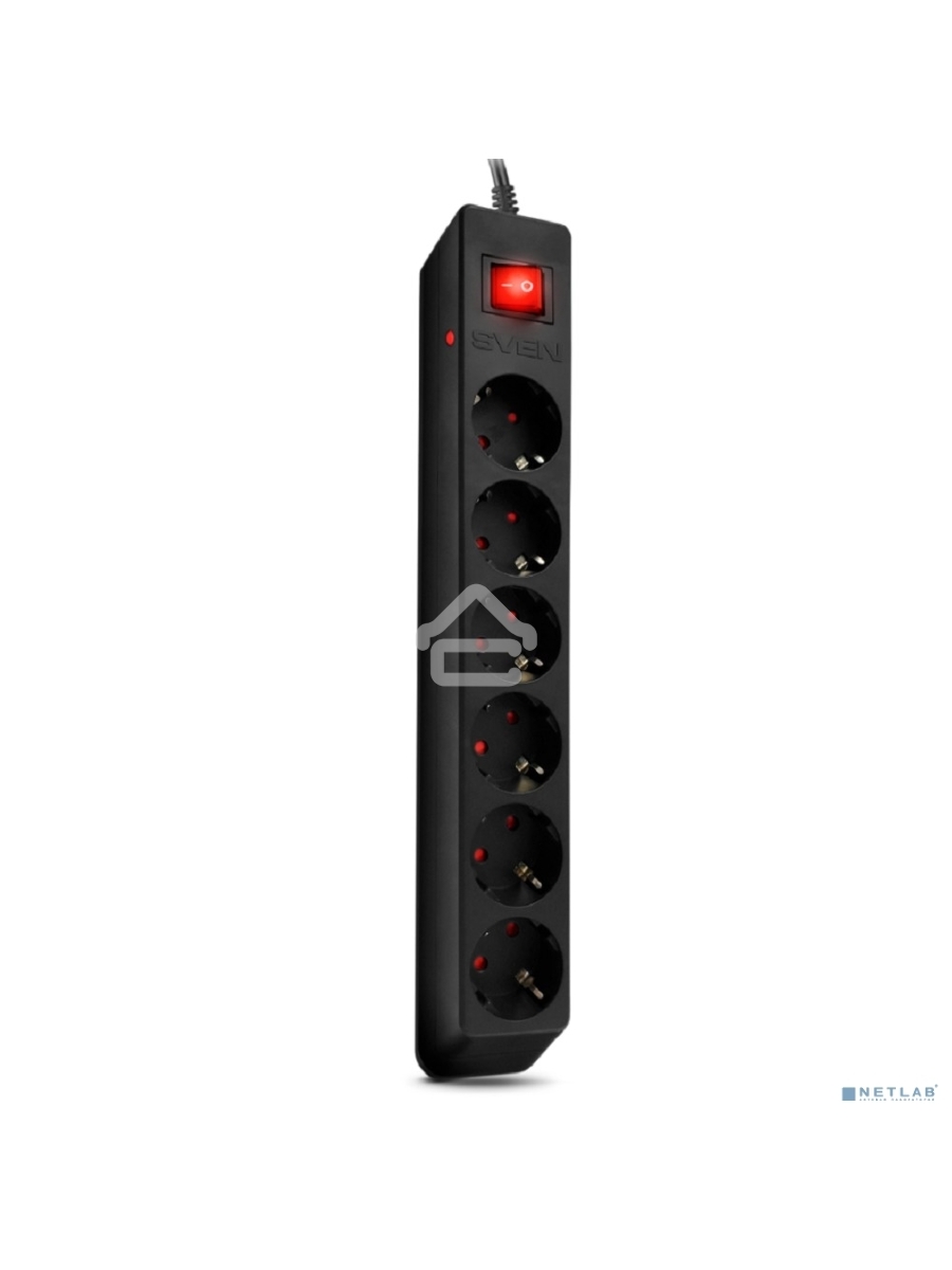 Фильтр SVEN Optima 5,0 м (6 розеток с защитными шторками) черный, цветная коробка