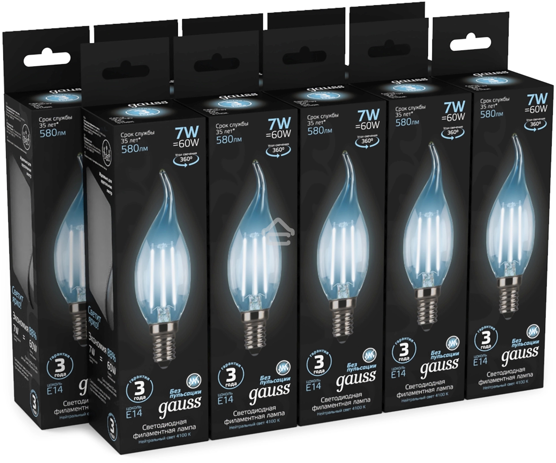 Светодиодная лампа GAUSS 104801207 LED Filament Свеча на ветру E14 7W 580lm 4100К 1/10/50