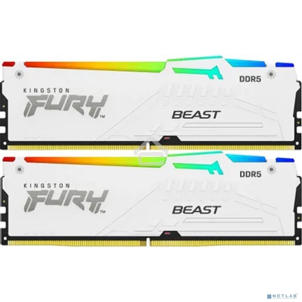 Оперативная память Kingston Fury Beast, DDR5, 64Gb (2x32Gb), 5600MHz, CL40, DIMM, с радиатором, RGB, белый