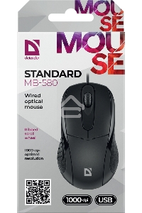 Мышь проводная Defender Standard MB-580 черный, 1000 dpi, USB, кнопки - 3