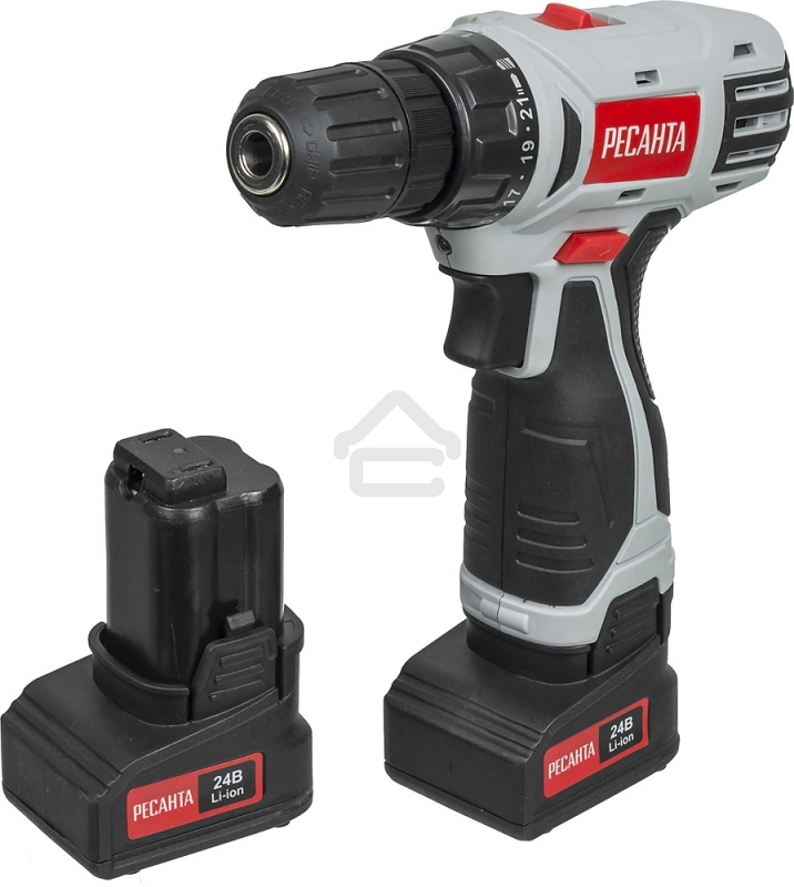 Дрель-шуруповерт аккумуляторная Ресанта ДА-24-2ЛК 75/14/7, Аккумуляторная, 24В, 2 АКБ, Кейс