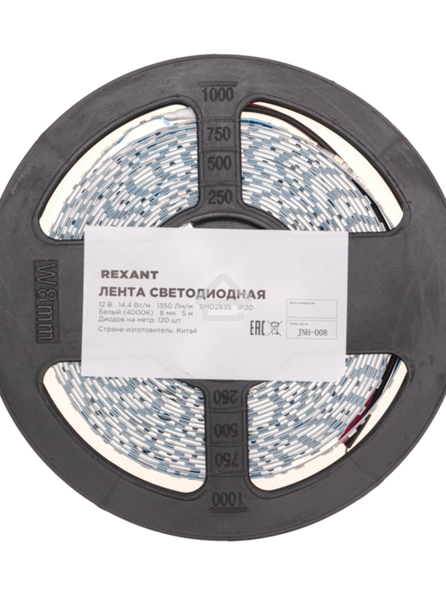 Лента светодиодная 12В, SMD2835, 14,4Вт/м, 120 LED/м, 4000K, 8мм, 5м, IP20 Rexant