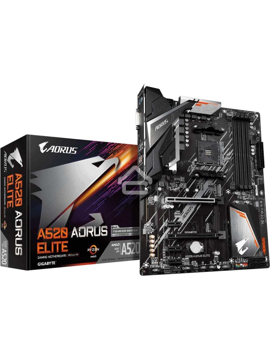 Материнская плата Gigabyte A520 AORUS ELITE, AM4, AMD A520, 4xDDR4, 4xSATA, 1xM.2, 1xPCI-E 3.0 x16, 1xHDMI, 1xDVI-D, 1x 1Gb LAN, 2xUSB 2.0, 4xUSB 3.2 Gen 1, 3x3.5 мм, 7.1, Micro-ATX