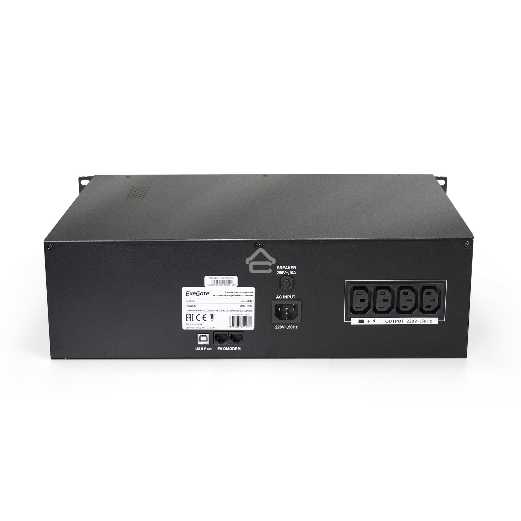 Источник бесперебойного питания ExeGate ServerRM UNL-1500.LCD.AVR.С13.RJ.USB.3U <1500VA/900W, LCD, AVR, 4*C13, RJ45/11, USB, 3U>