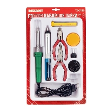 Набор для пайки Rexant №13 (паяльник 30Вт, подставка, канифоль, припой, бокорезы, тонкогубцы)