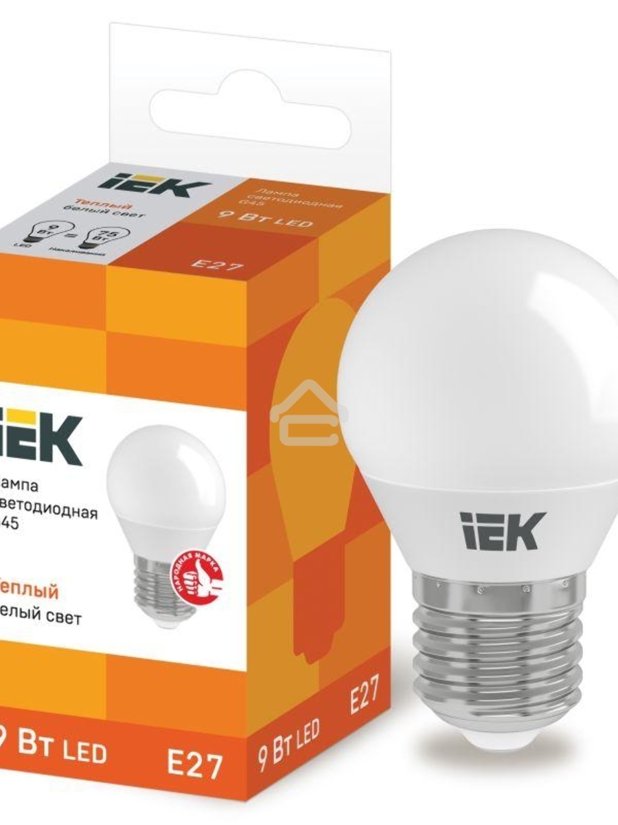 Лампа Iek LLE-G45-9-230-30-E27 светодиодная ECO G45 шар 9Вт 230В 3000К E27