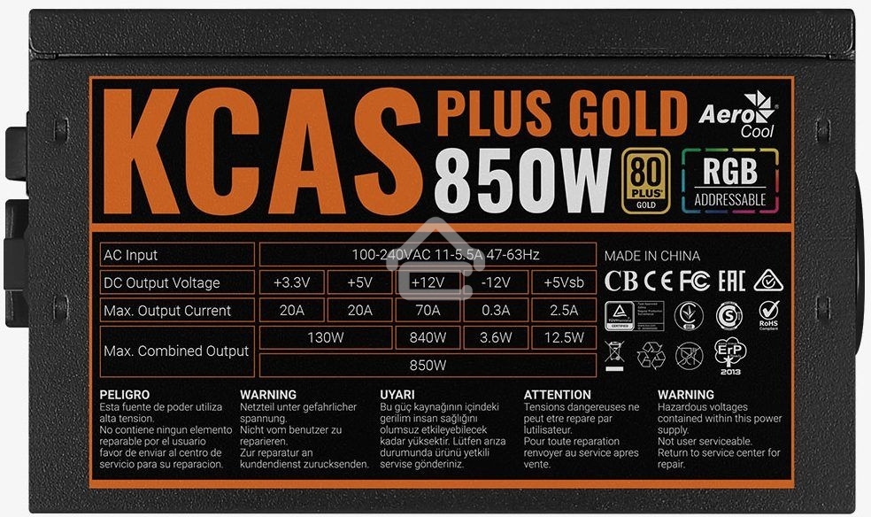 Блок питания Aerocool/Formula KCAS PLUS GOLD 850W (850W, ATX v2.4, APFC, Fan ARGB 12cm, 80+ Gold, Retail)