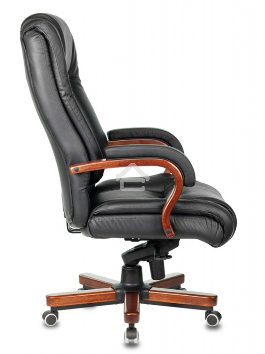 Кресло руководителя Бюрократ T-9925WALNUT/BLACK черный, кожа, крестовина дерево