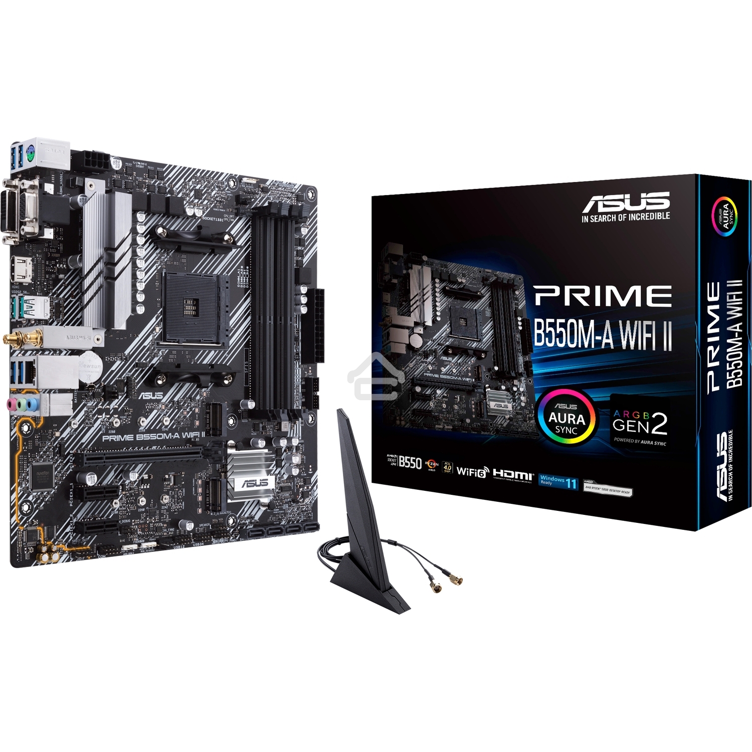 Материнская плата ASUS PRIME B550M-A WIFI II, AM4, AMD B550, 4xDDR4, 4xSATA, 2xM.2, 1xPCI-E 4.0 x16, 2xPCI-E x1, 1xDVI-D, 1xHDMI, 1xVGA, 1x 1Gb LAN, 2xUSB-A 3.2 Gen 2, 4xUSB-A 3.2 Gen 1, 3x3.5 мм, 7.1, Micro-ATX