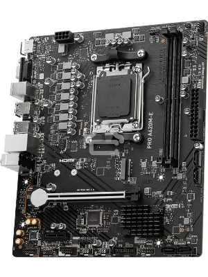 Материнская плата MSI PRO A620M-E, AM5, AMD A620, 2xDDR5, 4xSATA, 1xM.2, 1xPCI-E 4.0 x16, 1xPCI-E 4.0 x1, 1xHDMI, 1xVGA, 1x1Gb LAN, 2xUSB 2.0, 4xUSB 3.2 Gen 1, 3x3.5 мм, 7.1, Micro-ATX
