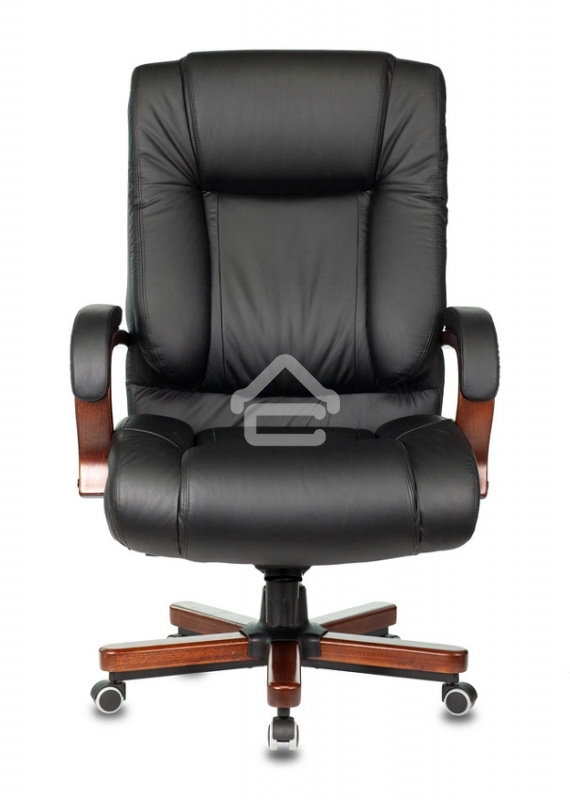 Кресло руководителя Бюрократ T-9925WALNUT/BLACK черный, кожа, крестовина дерево