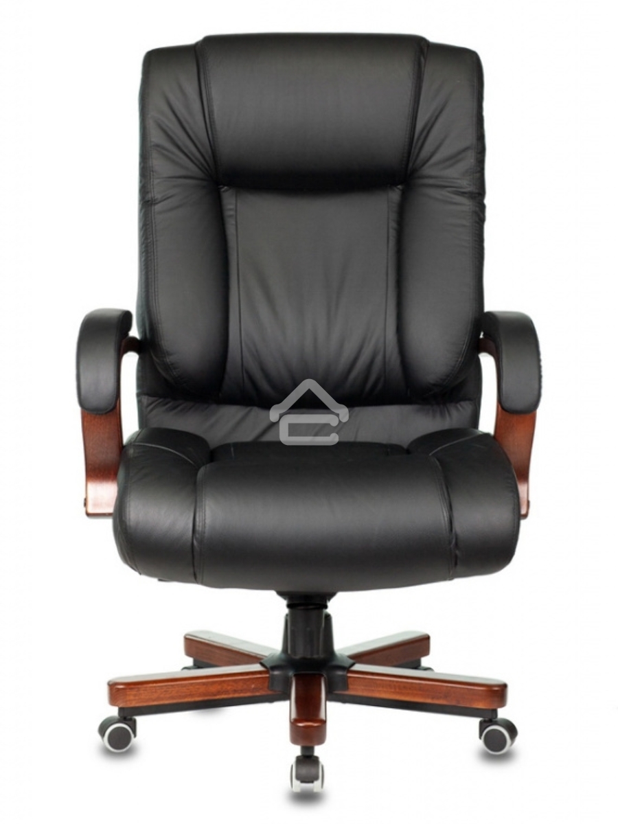 Кресло руководителя Бюрократ T-9925WALNUT/BLACK черный, кожа, крестовина дерево
