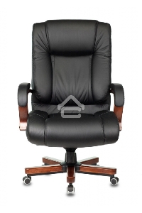 Кресло руководителя Бюрократ T-9925WALNUT/BLACK черный, кожа, крестовина дерево