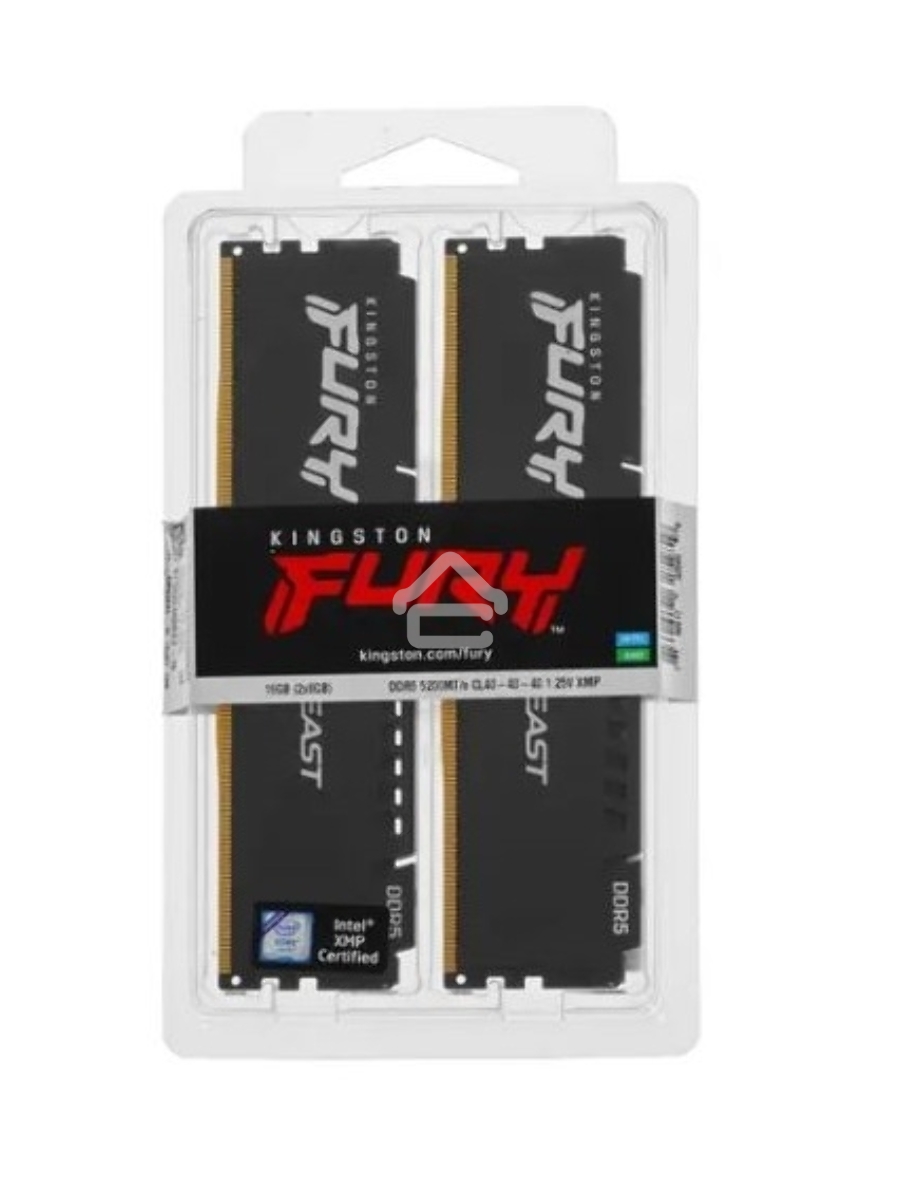 Оперативная память Kingston Fury Beast, DDR5, 16GB (2x8GB), 5600MHz, CL40, DIMM, с радиаторами, черный