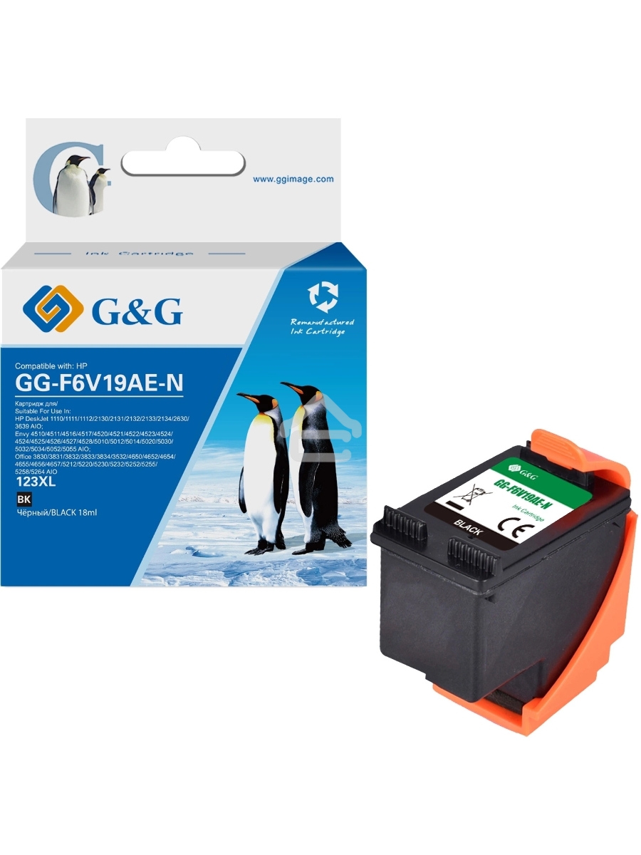 Картридж струйный G&G GG-F6V19AE-N 123XL черный (18мл) для HP DJ 1210/1212/1212/2130/2131/2132/2133/2134/2630/3639 AIO;Envy 4510/4512/4516/4517/4520/4521/4522/4523/4524/4524/4525/4526/4527/4528/5010/5012/5014/5020/5030/5032/5034/5052/5055 AIO;Office 3830/