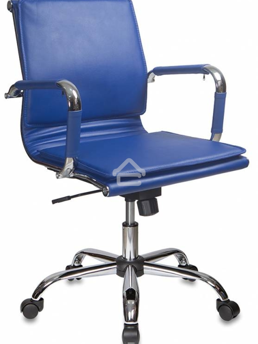 Кресло руководителя Бюрократ CH-993-Low/blue синий, низкая спинка, искусственная кожа, крестовина хромированная