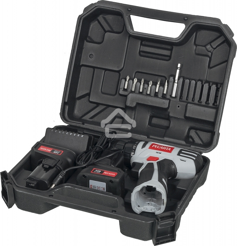 Дрель-шуруповерт аккумуляторная Ресанта ДА-24-2ЛК 75/14/7, Аккумуляторная, 24В, 2 АКБ, Кейс