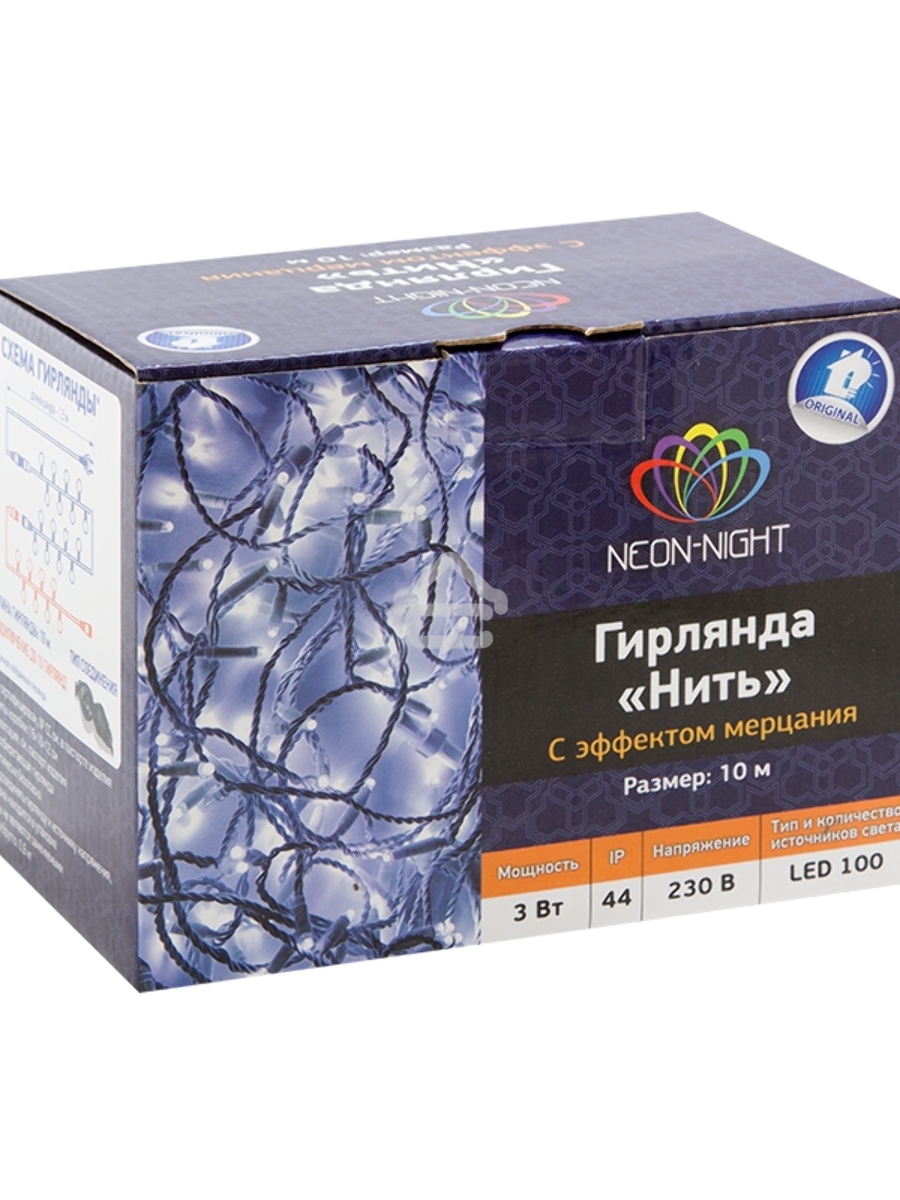 Гирлянда Нить 10м, эффкт мерцания (каждый 5-ый), прозрачный ПВХ, 230В, цвет: Белый