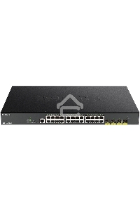 Коммутатор D-Link DGS-1250-28XMP/A1A, L2 Smart Switch with 24 10/100/1000Base-T ports and 4 10GBase-X SFP+ ports (24  PoE ports 802.3af/802.3at (30 W), PoE Budget 370W).16K Mac address, 802.3x Flow Control, 4K