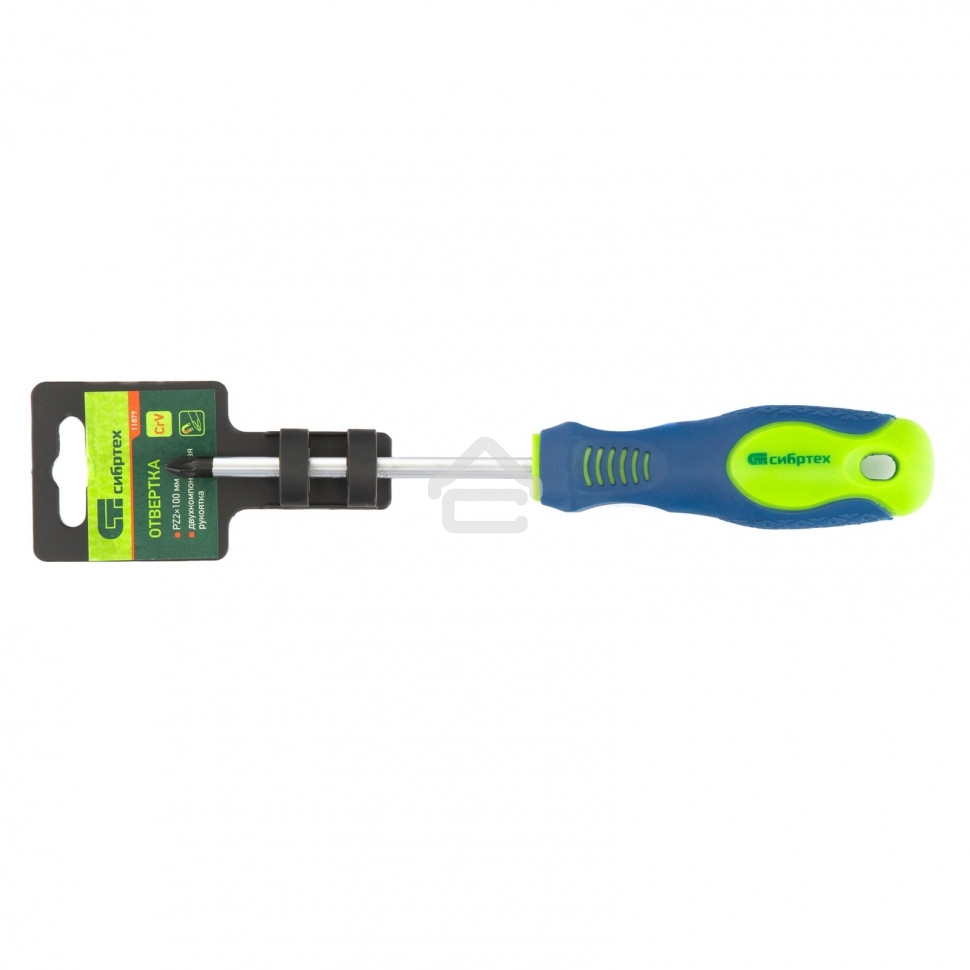 Отвертка Сибртех PZ2 х 100 мм, CrV, двухкомпонентная рукоятка