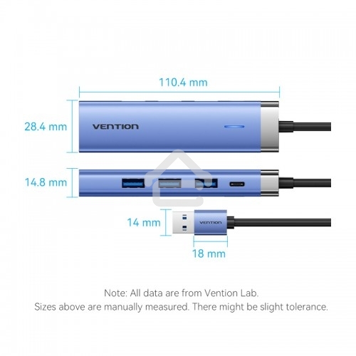 Сетевой адаптер Vention USB 3.0 M/Gigabit Ethernet RJ45+OTG хаб 3xUSB Синий - 0.15м.