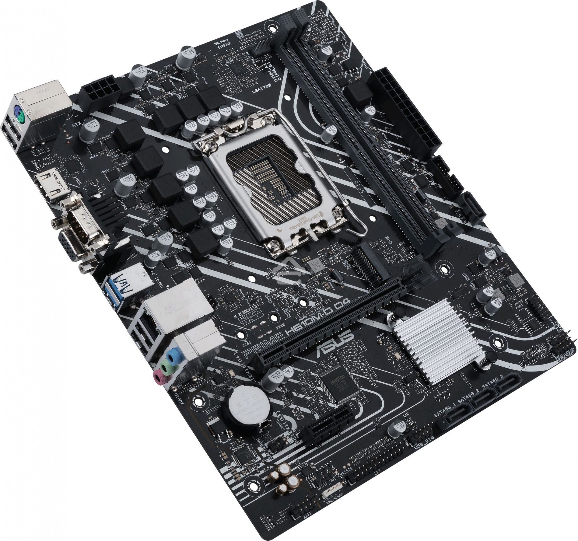 Материнская плата ASUS PRIME H610M-D D4, LGA 1700, Intel H610, 2xDDR4, 4xSATA, 1xM.2, 1xPCIe 4.0 x16, 1xPCI, 1xHDMI, 1xVGA, 1x 1Gb LAN, 2xUSB-A 2.0, 2xUSB-A 3.2 Gen 1, 3x3.5 мм, 7.1, mATX