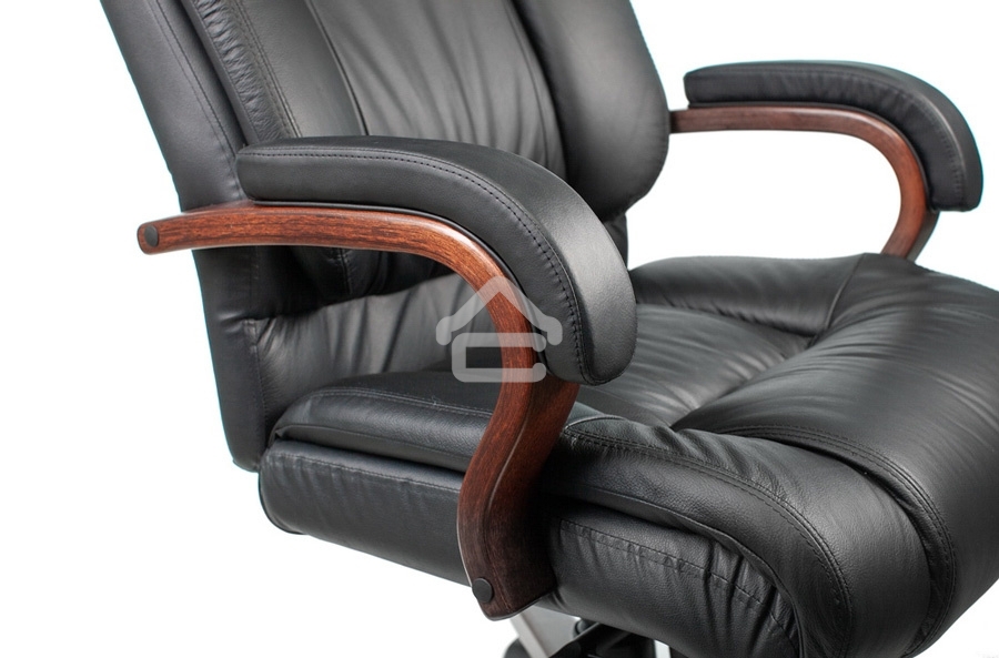 Кресло руководителя Бюрократ T-9925WALNUT/BLACK черный, кожа, крестовина дерево