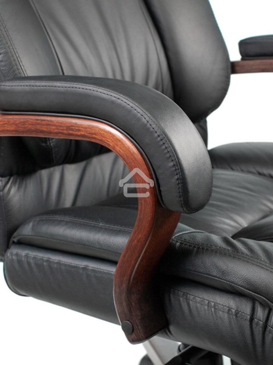 Кресло руководителя Бюрократ T-9925WALNUT/BLACK черный, кожа, крестовина дерево