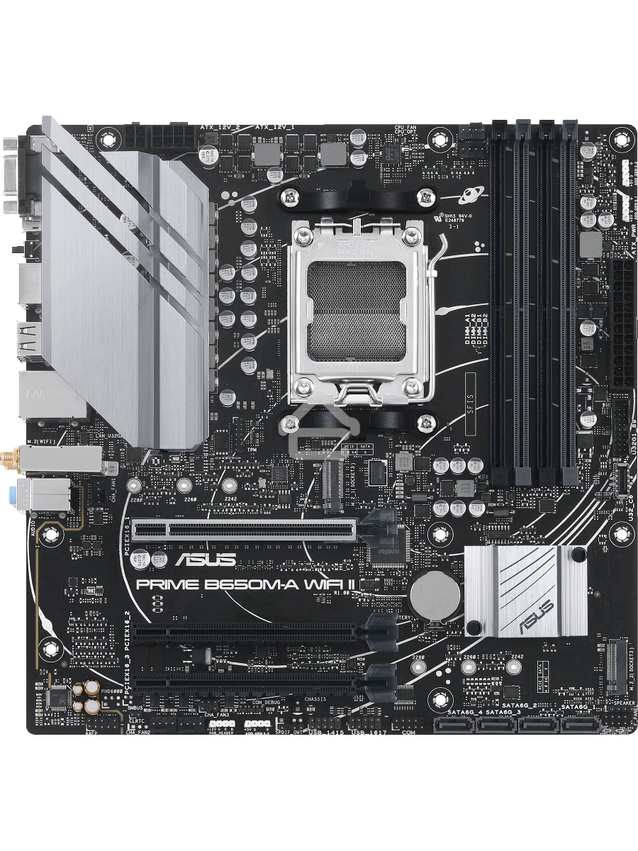 Материнская плата ASUS PRIME B650M-A WIFI II, AM5, AMD B650, 4xDDR5, 4xSATA, 2xM.2, 1xPCI-E 4.0 x16, 2xPCI-E 4.0 x1, 1xHDMI, 1xDP, 1xVGA, 1x 2.5Gb LAN, 2xUSB-A 3.2 Gen 2, 2xUSB-A 3.2 Gen 1, 4xUSB-A 2.0, 3x3.5 мм, 7.1, Micro-ATX