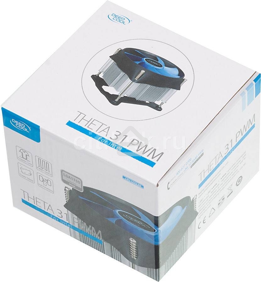 Кулер для процессора DEEPCOOL THETA 31 PWM черный/синий, 92 мм, алюминий/медь, 2400 об/мин, 32.5 дБ, 4 pin, 95 Вт, 60 мм