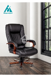 Кресло руководителя Бюрократ T-9925WALNUT/BLACK черный, кожа, крестовина дерево
