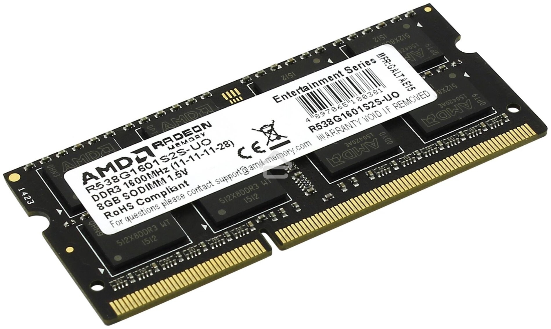 Оперативная память AMD Radeon R5, DDR3, 8GB (1x8GB), 1600MHz, CL11, SO-DIMM