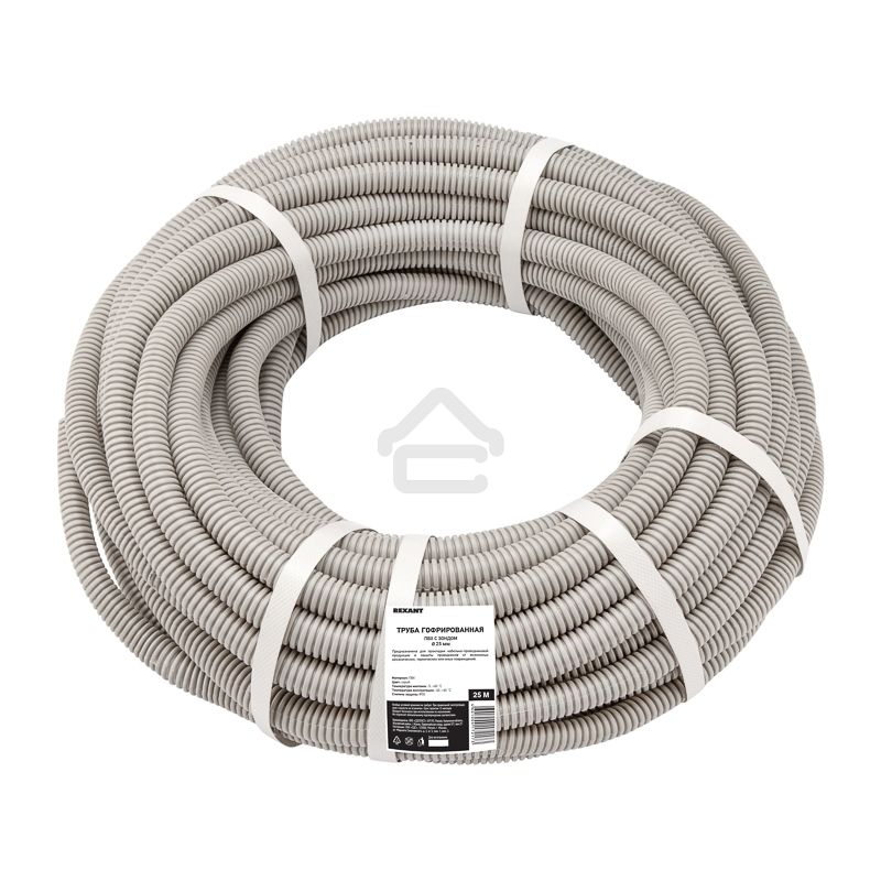 Труба гофрированная Rexant из ПВХ, с зондом, Ø25 мм