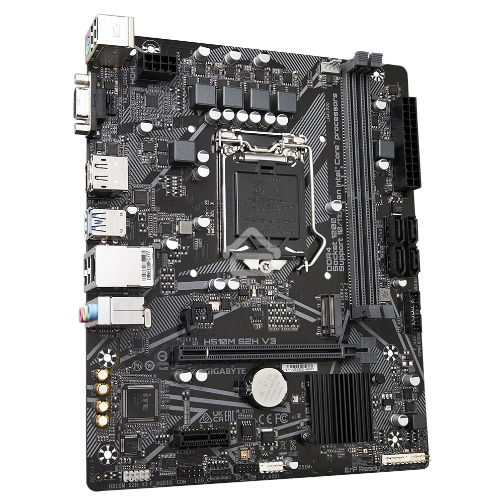 Материнская плата Gigabyte H510M S2H V3 (V2.0), LGA 1200, Intel H470, 2xDDR4, 4xSATA, 1xM.2, 1xPCIe 3.0 x16, 1xDP, 1xHDMI, 1xVGA, 1x 1Gb LAN, 2xUSB-A 3.2 Gen 1, 4xUSB-A 2.0, 3x 3.5 мм, 7.1, mATX