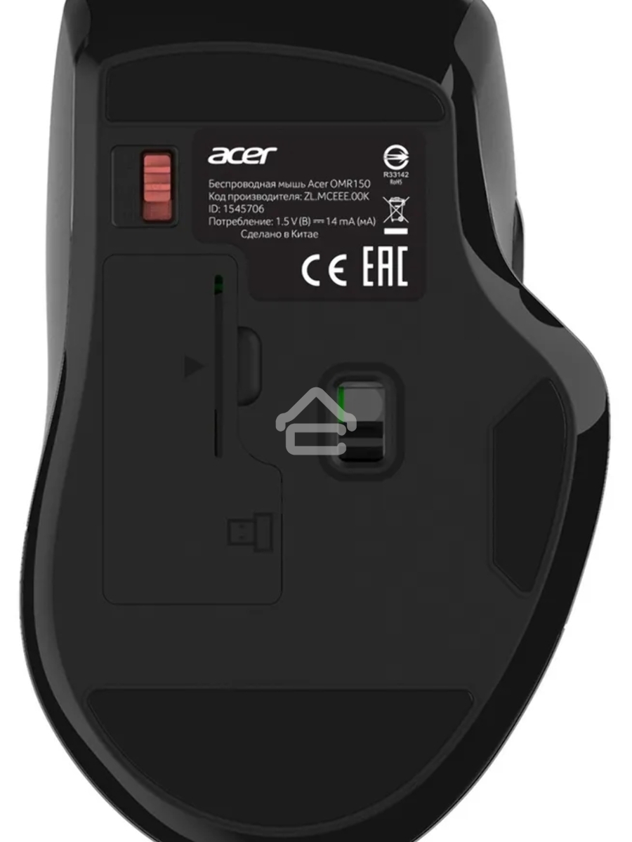 Мышь беспроводная Acer OMR150 черный, 1600 dpi, радиоканал, USB, кнопки - 6