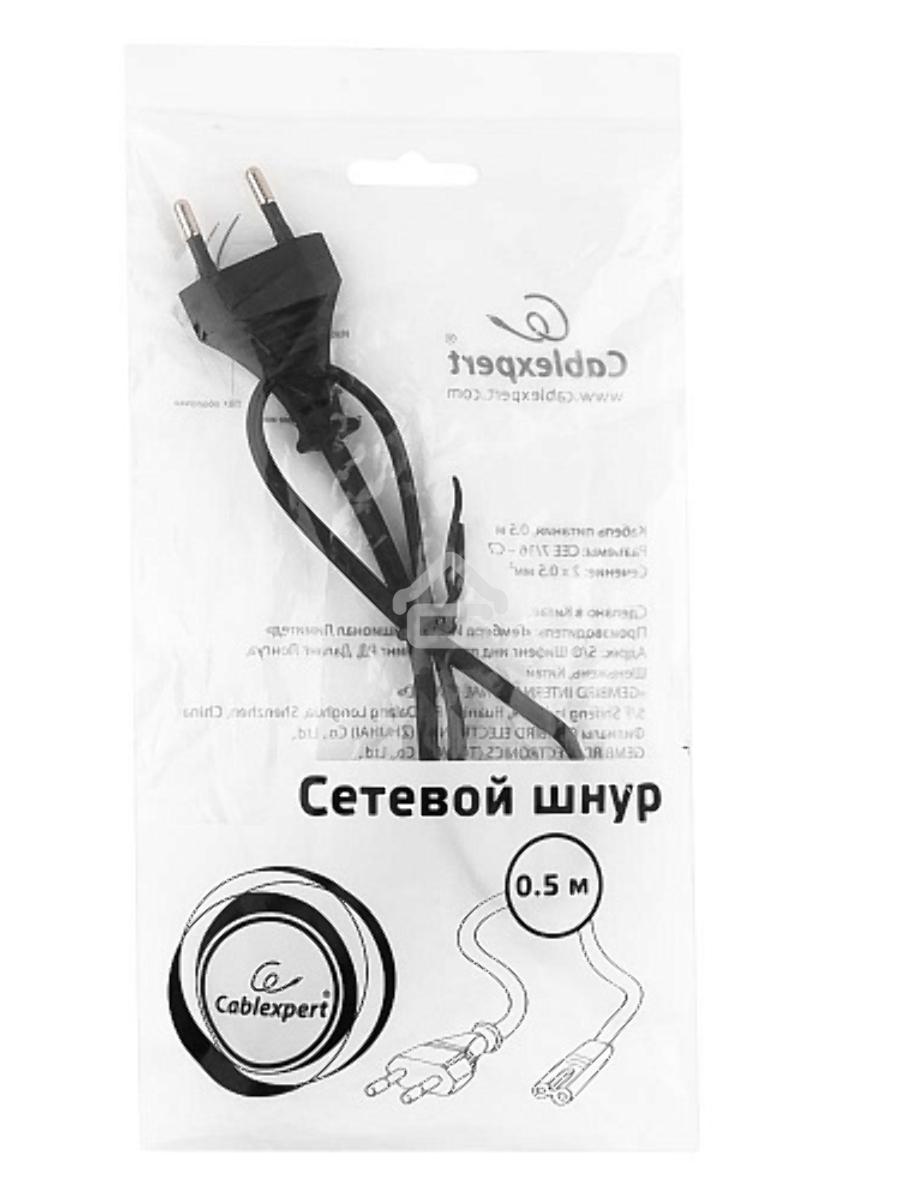 Кабель питания для ноутбуков, аудио/видео техники Gembird PC-184/2-0.5М, 0.5м, 2-pin, черный, пакет