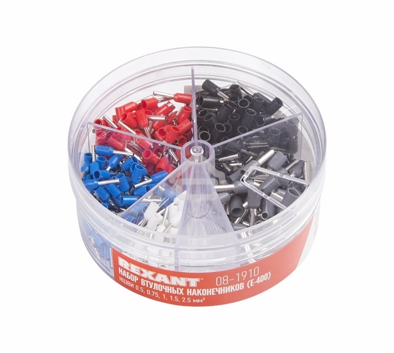 Набор втулочных наконечников Rexant НШВИ (0.5 мм; 0.75 мм; 1 мм; 1.5 мм; 2.5 мм) в боксе (E-400) 08-1910