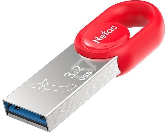 Флешка USB Netac UM2 (NT03UM2N-128G-32RE), 128Gb, USB 3.0, R/W 130/50, серебристый/красный