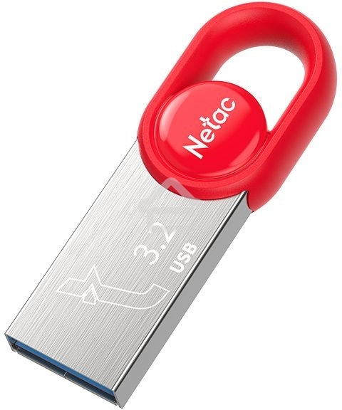 Флешка USB Netac UM2 (NT03UM2N-128G-32RE), 128Gb, USB 3.0, R/W 130/50, серебристый/красный