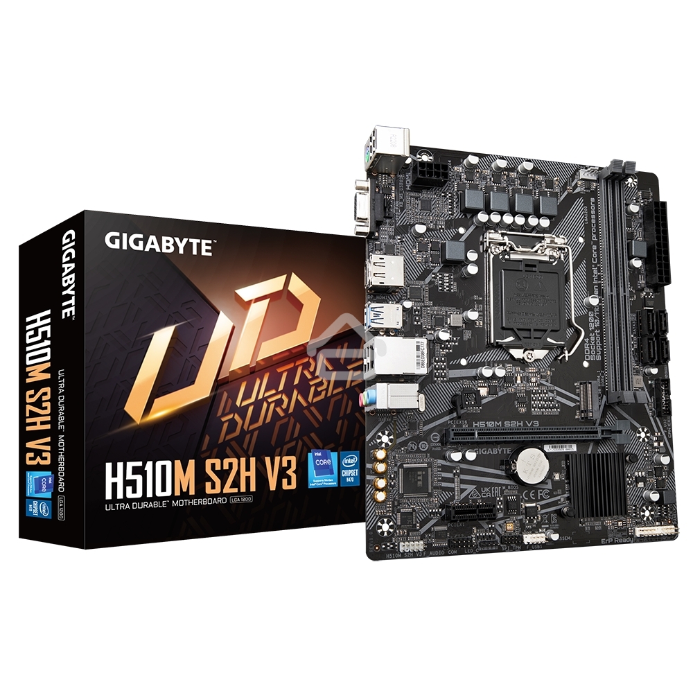 Материнская плата Gigabyte H510M S2H V3 (V2.0), LGA 1200, Intel H470, 2xDDR4, 4xSATA, 1xM.2, 1xPCIe 3.0 x16, 1xDP, 1xHDMI, 1xVGA, 1x 1Gb LAN, 2xUSB-A 3.2 Gen 1, 4xUSB-A 2.0, 3x 3.5 мм, 7.1, mATX