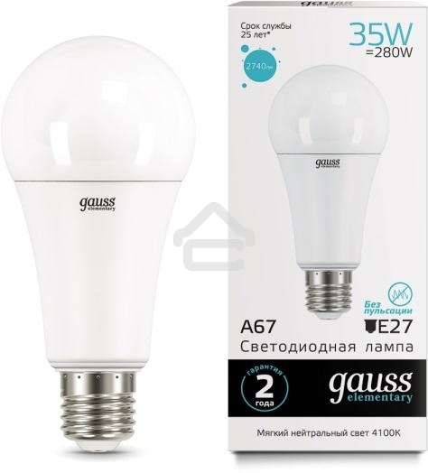 Лампа светодиодная LED Gauss Elementary A67 35Вт E27 4100К