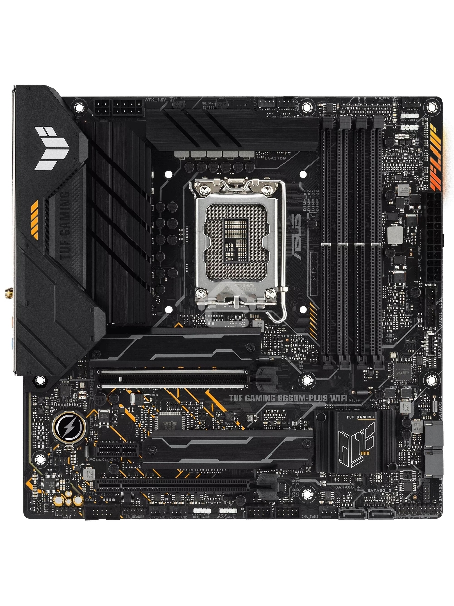 Материнская плата ASUS TUF GAMING B660M-PLUS WIFI, LGA 1700, Intel B660, 4xDDR5, 4xSATA, 2xM.2, 1xPCIe 5.0 x16, 1xPCIe 3.0 x4, 1xPCIe x1, 1xDP, 1xHDMI, 1x 2.5Gb LAN, 4xUSB-A 3.2 Gen 2, 1xUSB-A 3.2 Gen 1, 2xUSB 2.0, 1xUSB-C 3.2 Gen 2x2, 5x3.5 мм, 7.1, mATX
