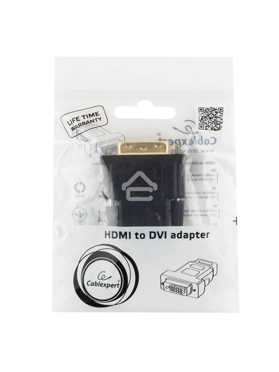 Переходник Cablexpert HDMI-DVI 19F/19M золотые разъемы, пакет, черный (A-HDMI-DVI-2)